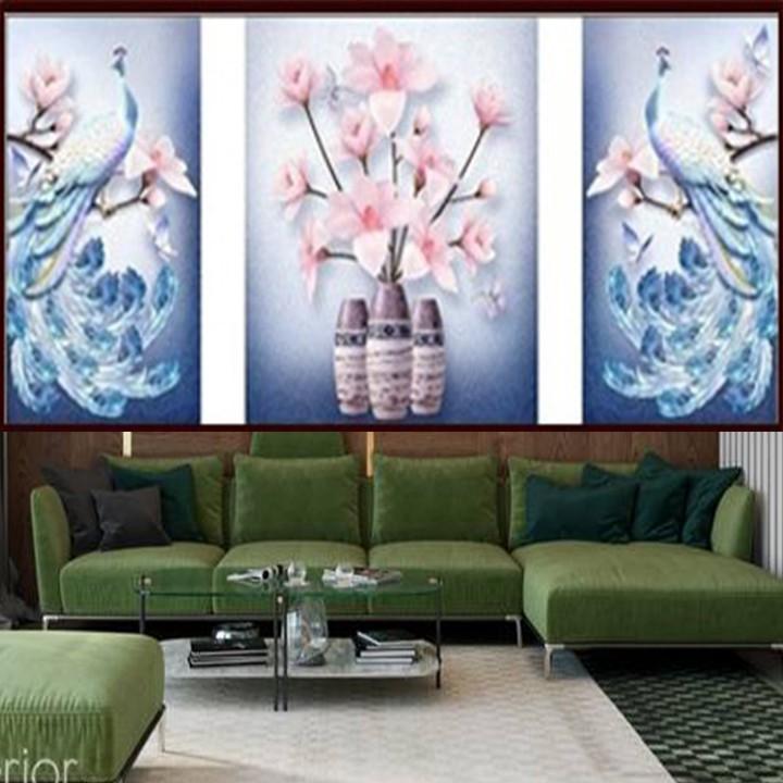 Tranh đá công xanh hoa khai phú quý LV281 - kích thước: 168 * 70cm.