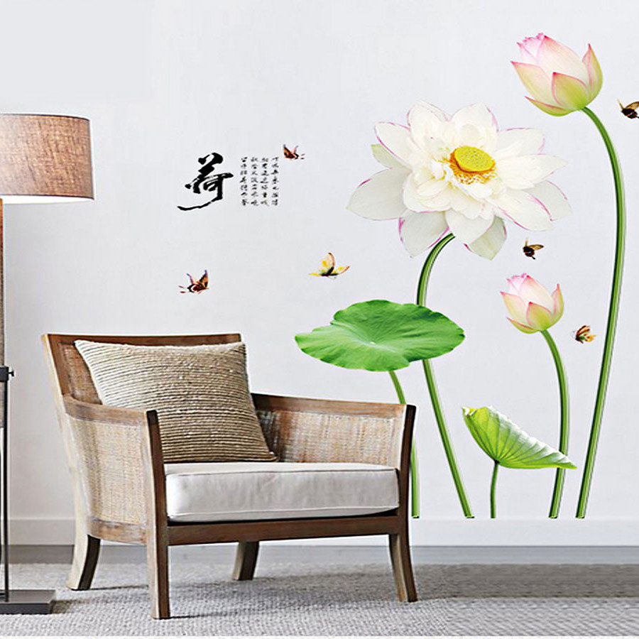 Decal dán tường hoa sen trắng bông to sk9272