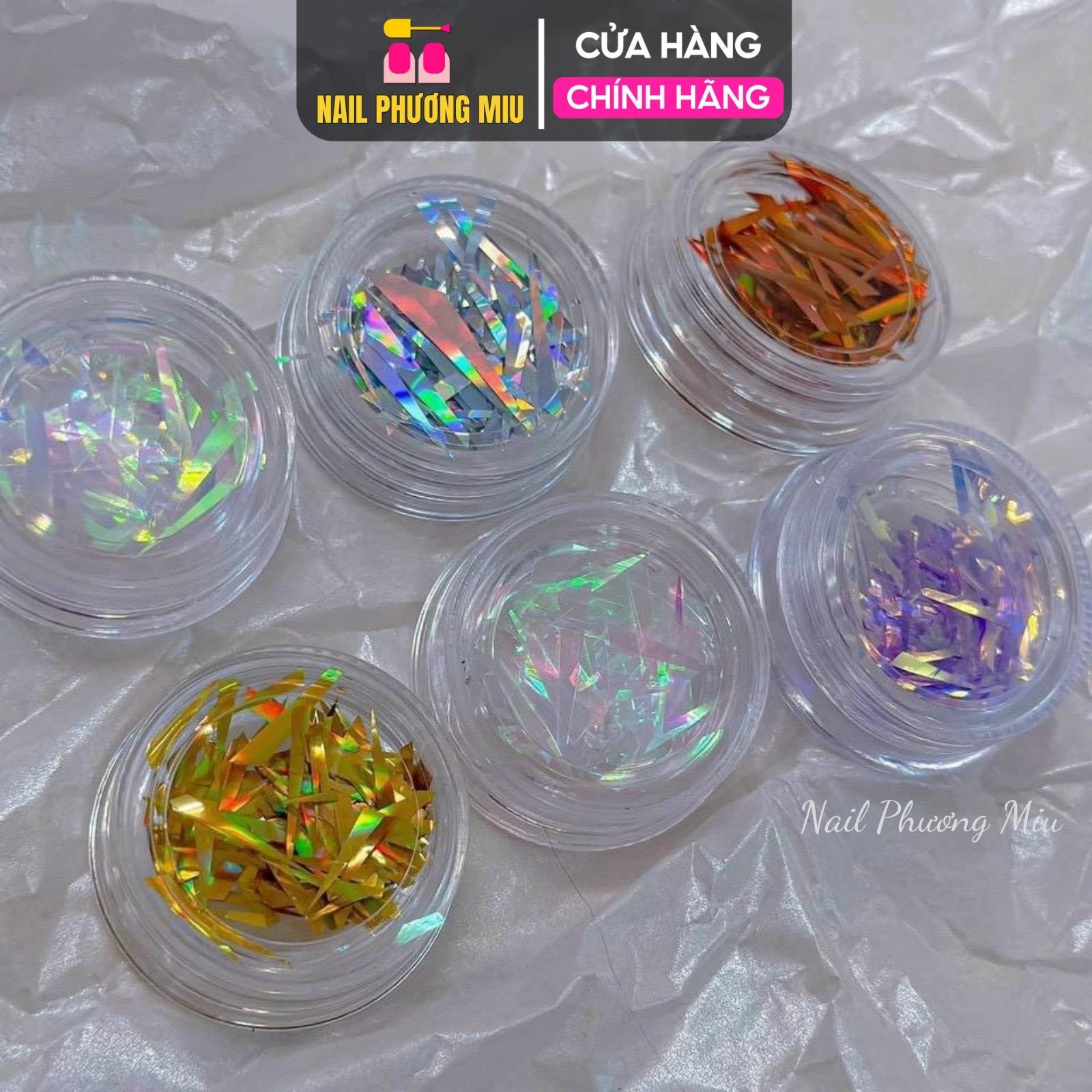 Set 6 Hũ Giấy Thuỷ Tinh, Giấy Kim Tuyến Cực Quang Làm Nail Lấp Lánh Nhiều Màu Trang Trí Móng Hàn Quốc Siêu Đẹp - Nail Phương Miu Nữ Women