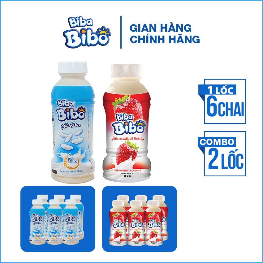 [Combo 12 chai 350ml] Bibabibo sữa Gạo, sữa Dâu, sữa hạt, sữa thực vật, sữa trái cây, tốt cho miễn dịch, giảm cân, da, tim mạch, tiêu hóa