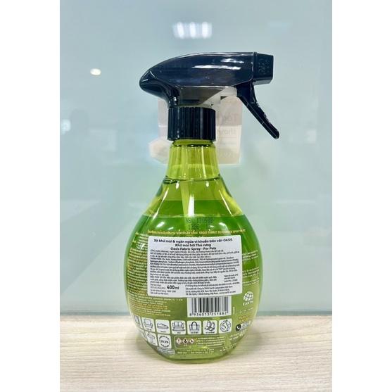 Xịt vải khử mùi &amp; Ngăn ngừa vi khuẩn trên vải Oasis Happiness green &amp; Muge 400ml (dành riêng cho vải có mùi thú cưng)