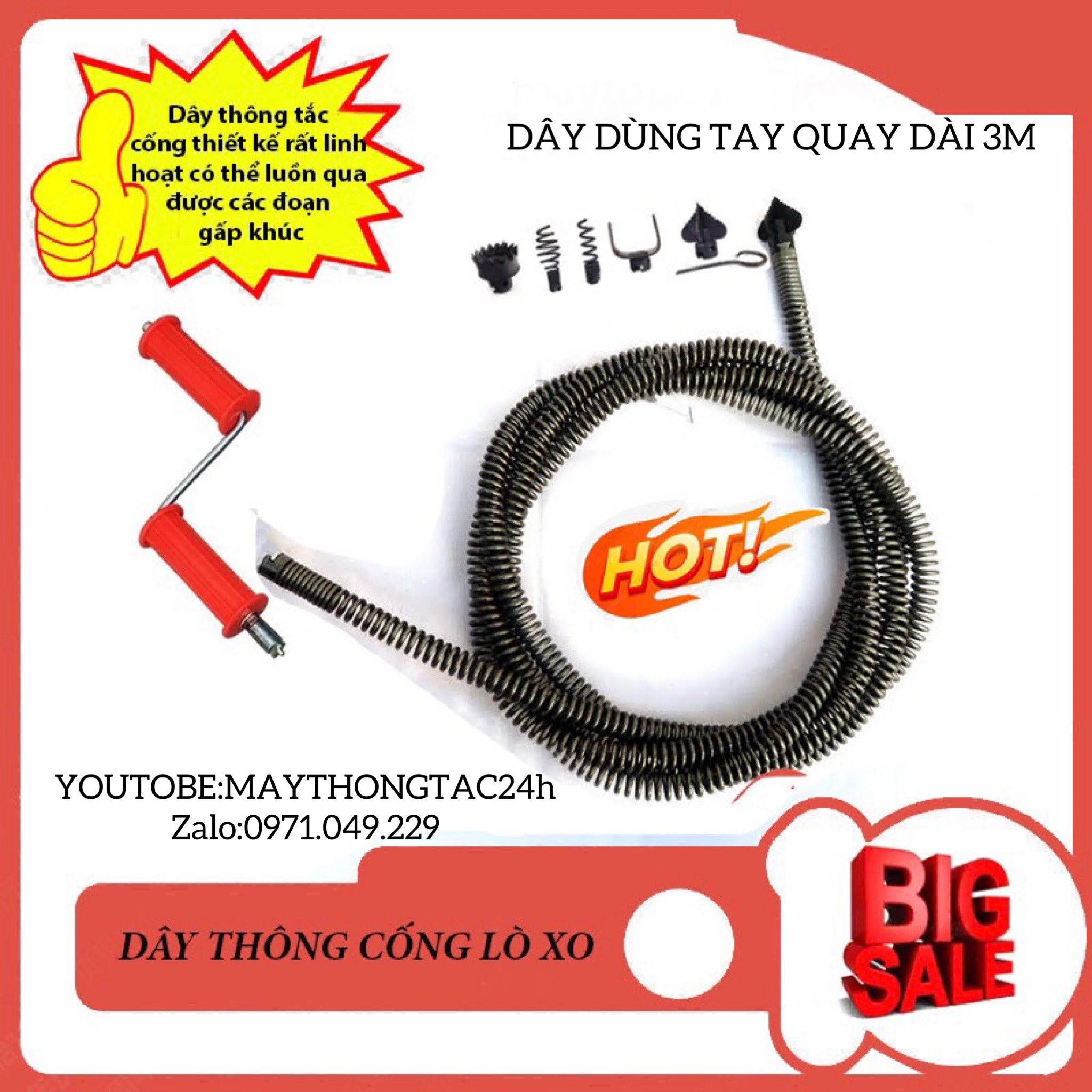 Dây thông cống dùng tay quay dài 3m