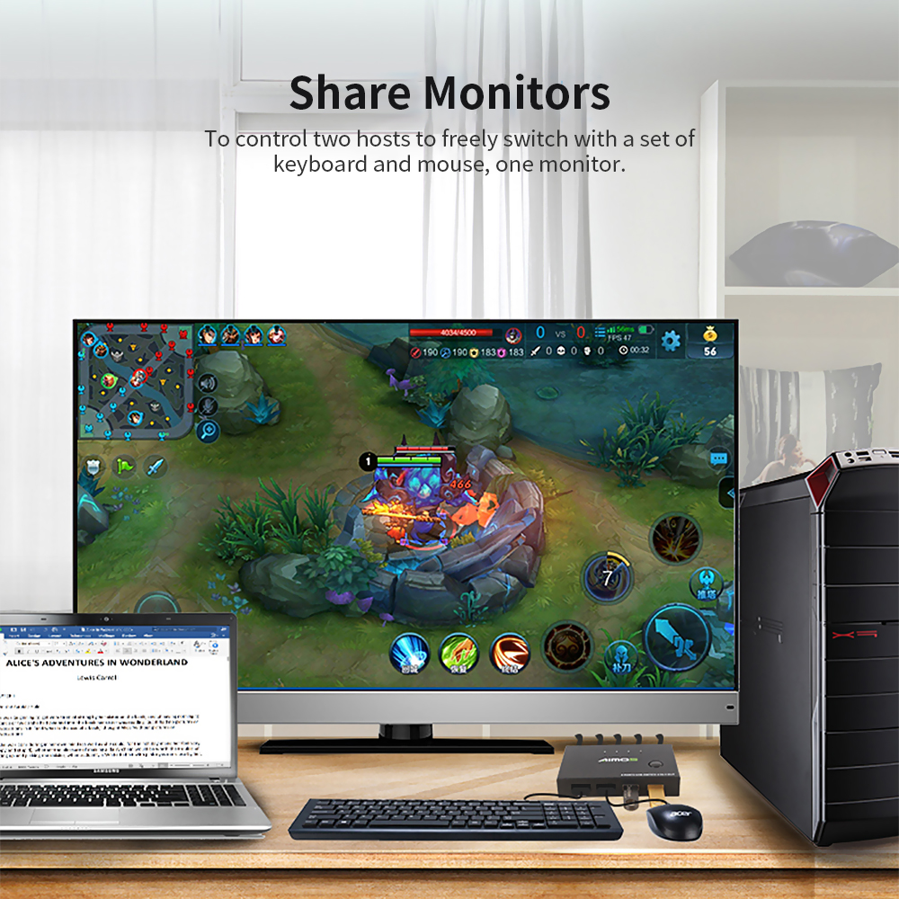 Bộ chuyển mạch bàn phím&chuột USB AIMOS AM-KVM201CC HDMI KVM 2 cổng Hỗ trợ 4K * 2K @ 30Hz