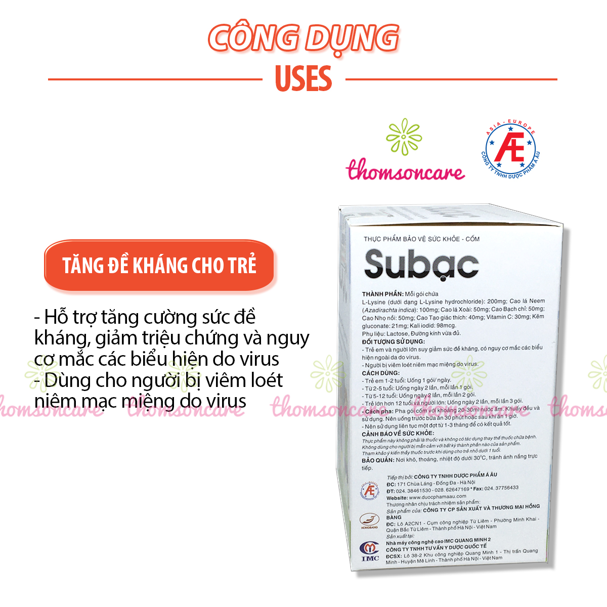 Cốm Su Bạc - Tăng cường sức đề kháng, hệ miễn dịch cho bé - Subac từ lysine, cao lá xoài, vitamin C