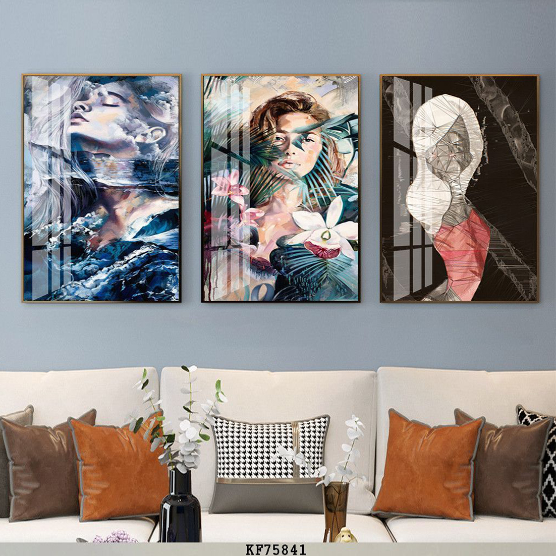 Tranh Canvas Bộ 3 Cô Gái Hiện Đại - Tranh Treo Tường Hoàn Thiện Cả Khung In Vải Giá Rẻ