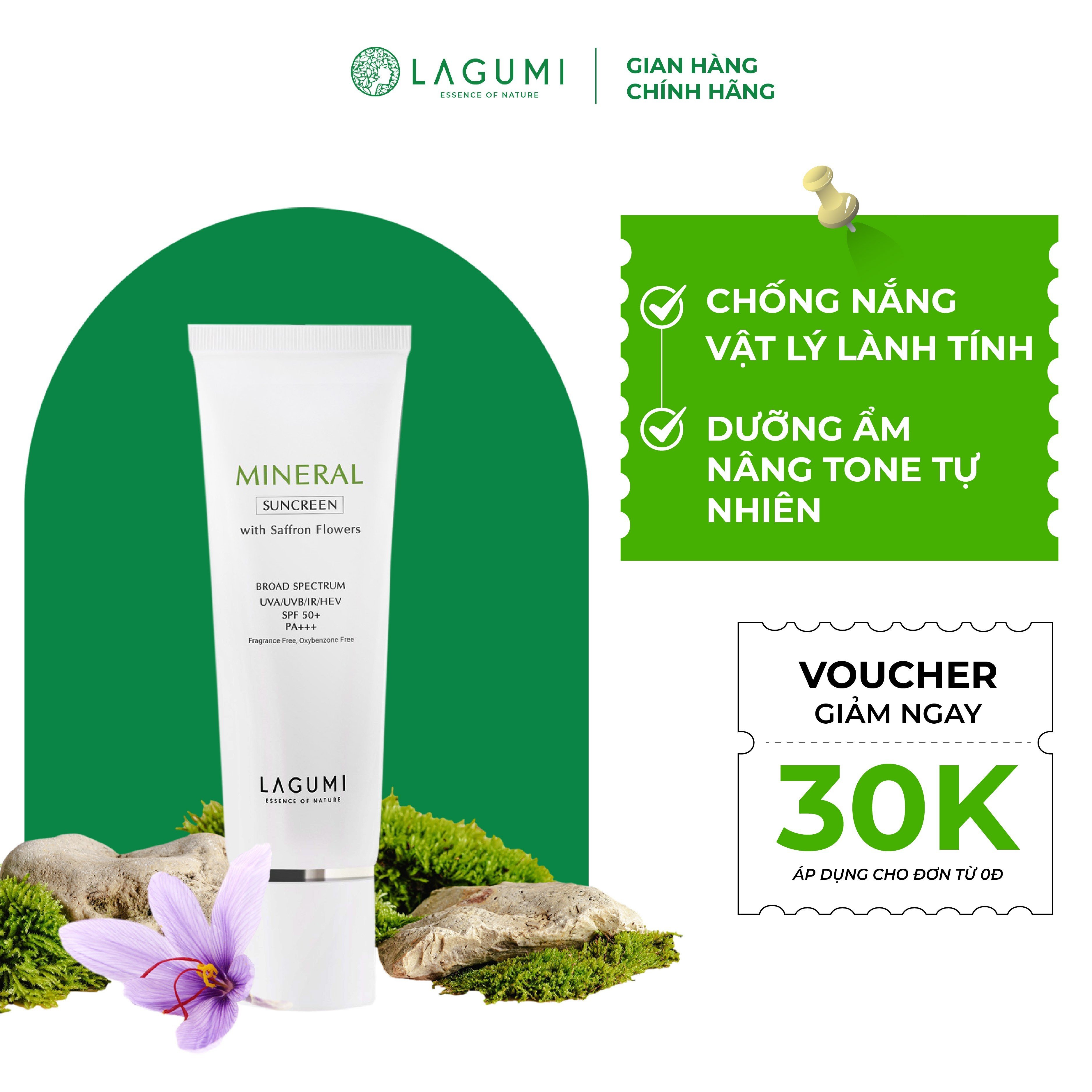 Kem chống nắng nâng tone tự nhiên LAGUMI chiết xuất nhuỵ hoa nghệ tây an toàn cho mọi loại da 50g