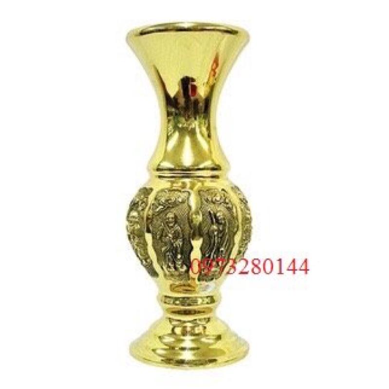 Lọ hoa hoạ tiết bát tiên bằng đồng vàng nguyên chất cao 40cm