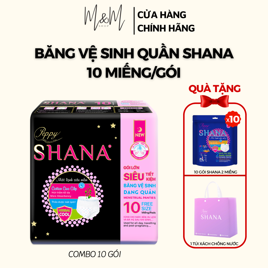 Combo 10 gói Băng vệ sinh quần Peppy Shana ngày đêm, mềm mại, thấm hút tối đa, chống tràn GÓI LỚN 10 quần/gói