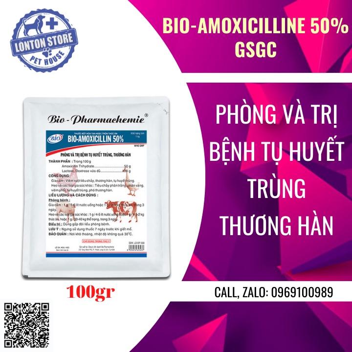 Bio Amoxcilin50%, sản phẩm hổ trợ sức khỏe cho gia súc gia cầm, gói 100gr