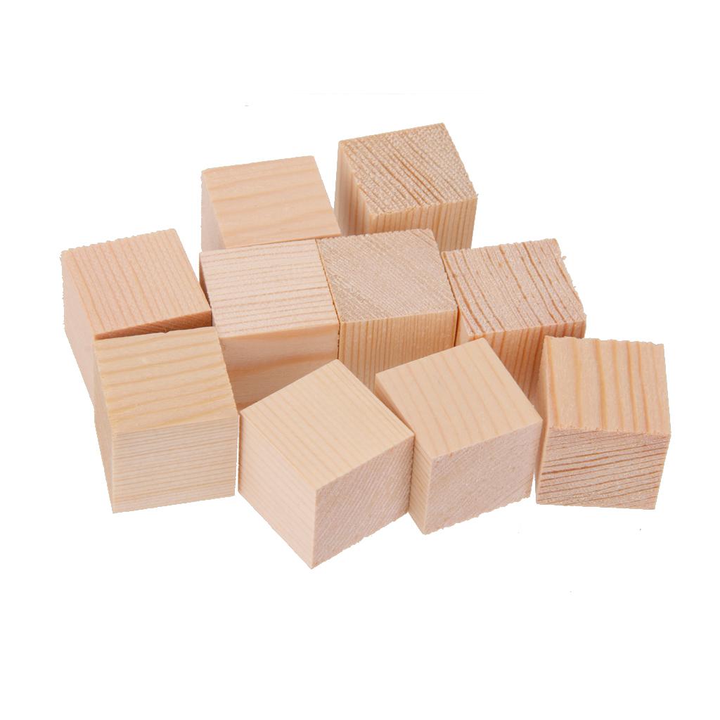 20 Pieces 25mm Unfinished Wooden Shapes Blocks Cubes Embellishments for Wood Crafts
