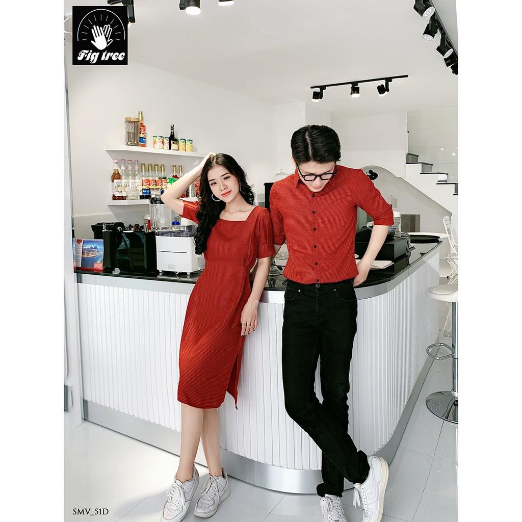 Áo váy đôi nam nữ caro đỏ đen mã 51d