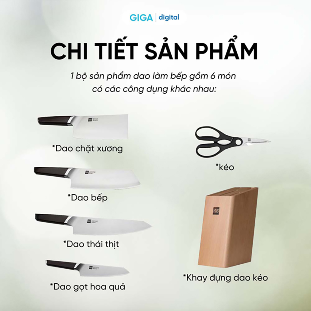 Bộ dao làm bếp 6 món Xiaomi HUOHOU - Hàng Chính Hãng