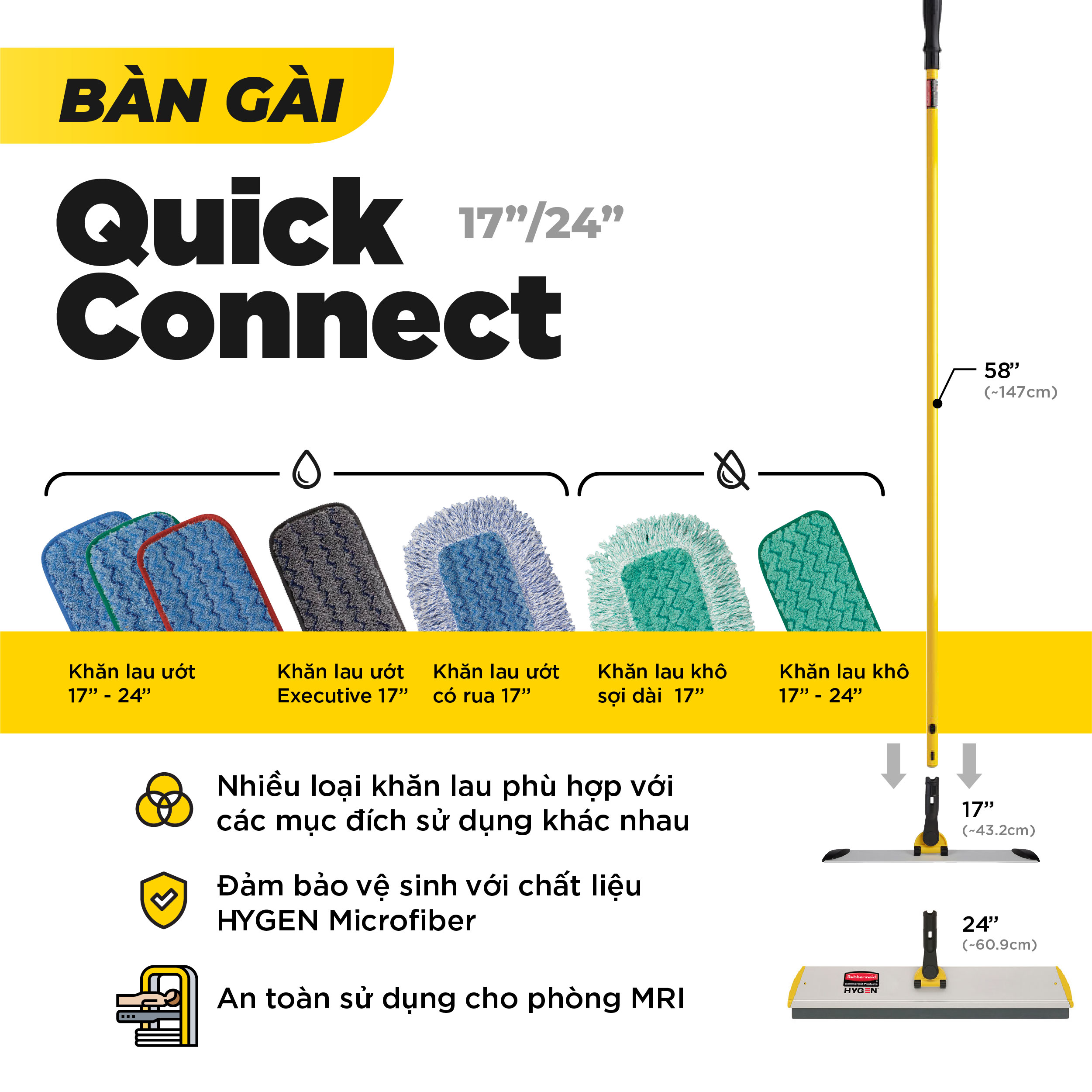 BỘ CÂY LAU SÀN NHÔM 58&quot; QUICK CONNECT - SKU: BCL01