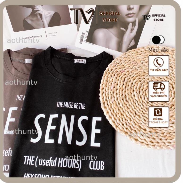 Áo phông 3158, áo thun tay lỡ form rộng chất cotton in chữ SENSE