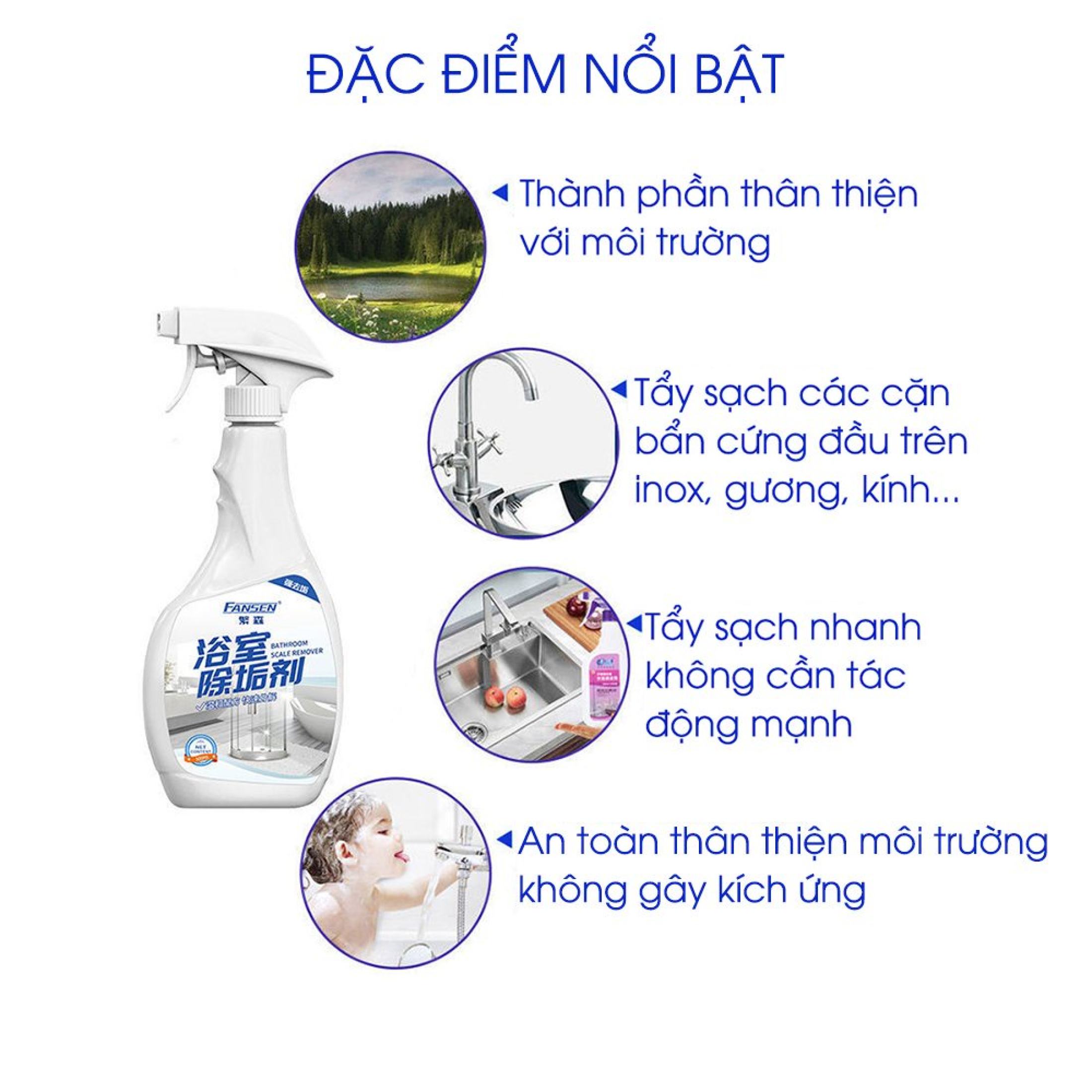 Nước xịt tẩy rửa đa năng nhà tắm, bếp, vòi nước