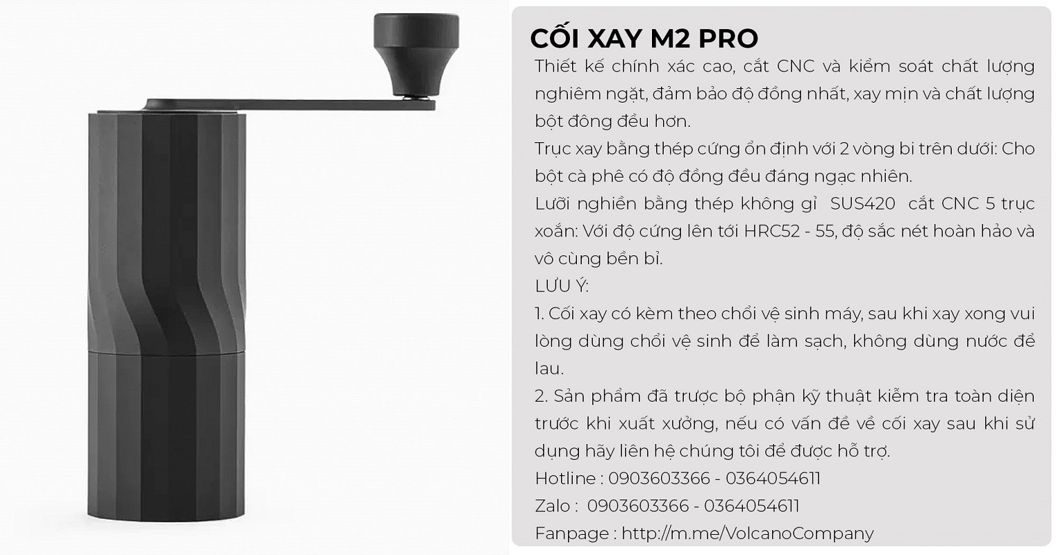 Cối xay tay M2 pro cà phê lưỡi thép CNC thân nhôm khắc vân kim cương CAFE DE KONA