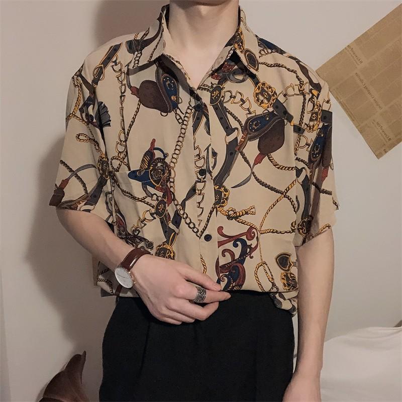 Áo sơ mi nam tay ngắn in họa tiết thời trang
