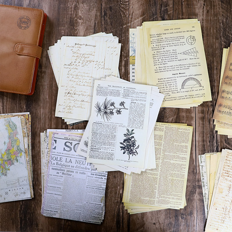 S29 - Set 15 tờ giấy nền retro vintage cổ điển Infeel.Me trang trí sổ bullet journal, junk journal