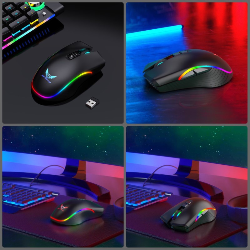 Chuột Không Dây Pin sạc T26 Gaming led RGB Cổng sạc TypeC chống mỏi cổ tay cho máy tính laptop