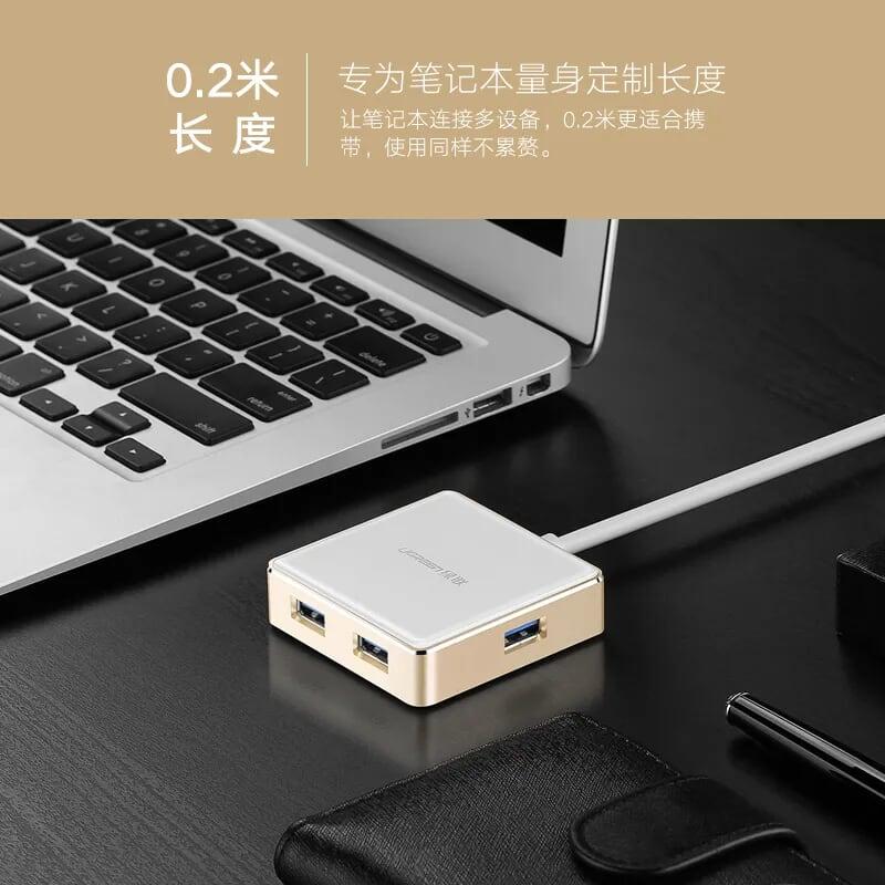 Ugreen UG20797US170TK 1M màu Vàng Bộ chia HUB USB 2.0 sang 4 USB 2.0 vỏ hợp kim nhôm hỗ trợ nguồn 5V - HÀNG CHÍNH HÃNG