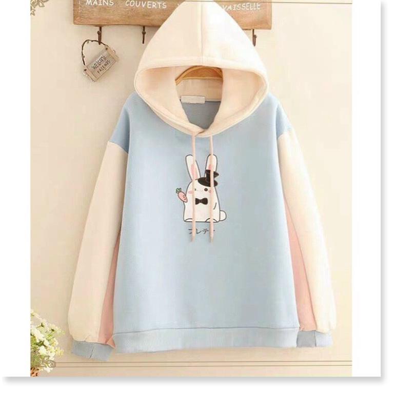 Áo khoác hoodies form rộng có mũ con thỏ