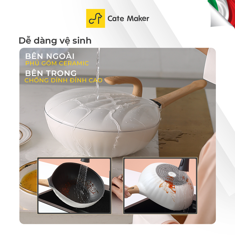 Chảo chống dính Cate Maker VENUS SERIES GYL-WNS30CB, size 30cm, thiết kế thông mình, dùng cho mọi loại bếp