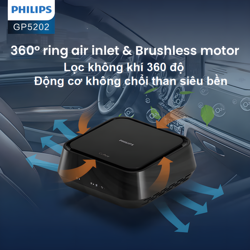 Máy khử mùi, lọc không khí trên xe ô tô. Thương hiệu Hà Lan cao cấp Philips - GP5202. Hàng chính hãng
