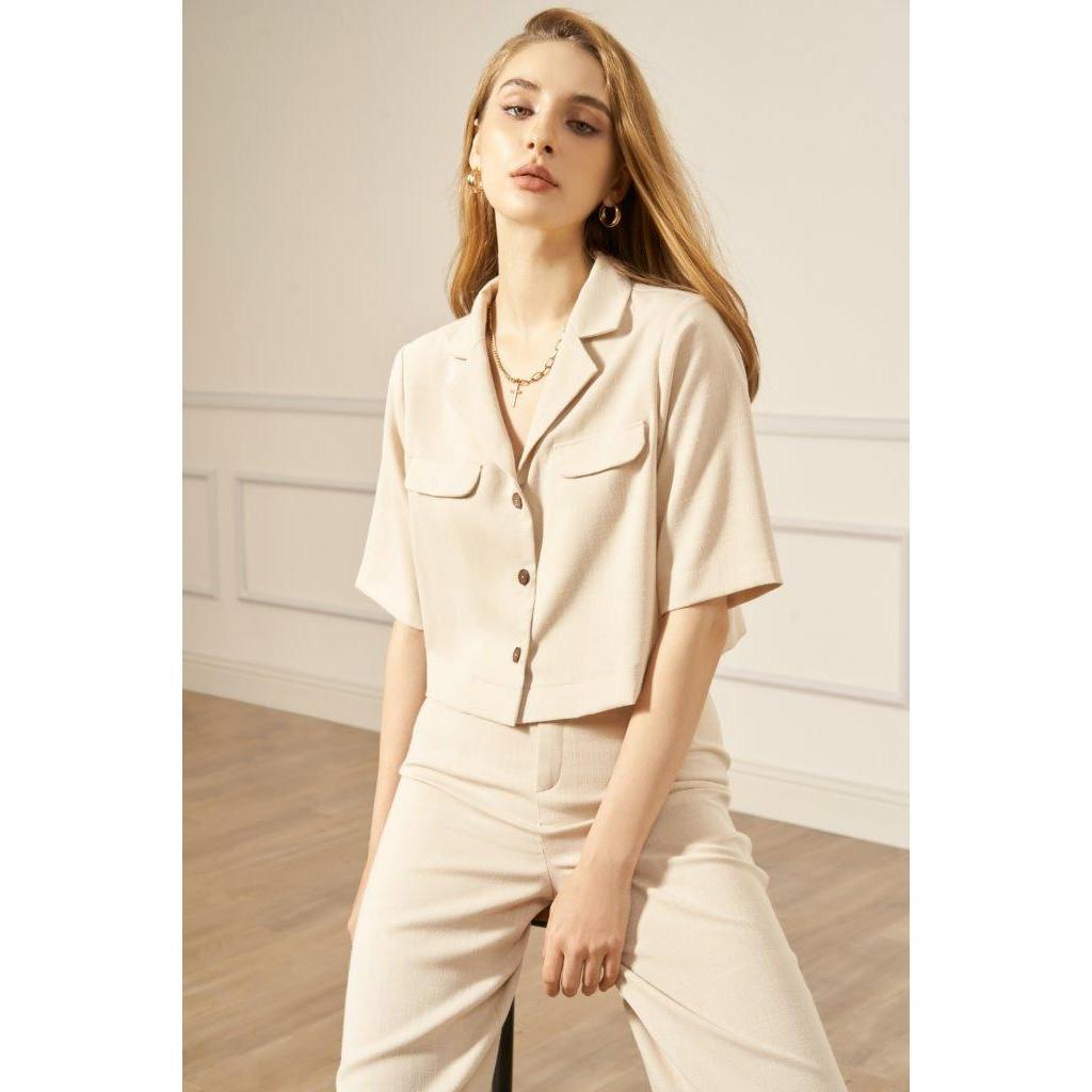 Atous Áo Croptop Cổ Vest CARLA