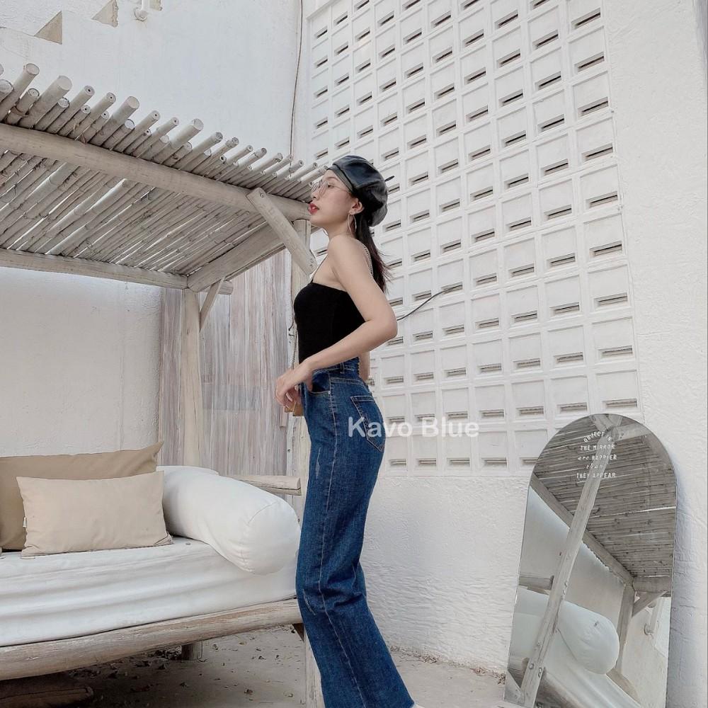 Quần Jean Nữ Cạp Cao Suông Xước KAVO BLUE Siêu Co Giãn 4 Chiều