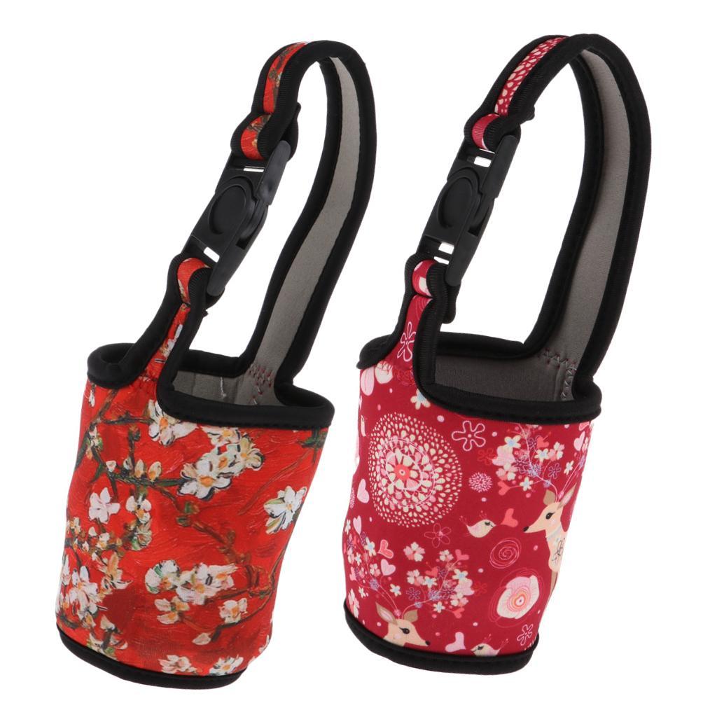 2Pcs Water Bottle Tumbler Carrier Bag Cover Holder Protective Pouch with Hand Strap Buckle - Red