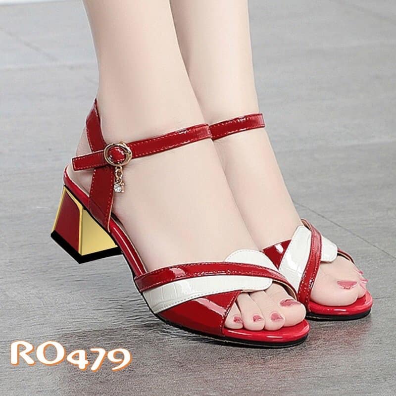 Giày sandal nữ cao gót 4 phân hàng hiệu rosata đẹp hai màu đen đỏ ro479