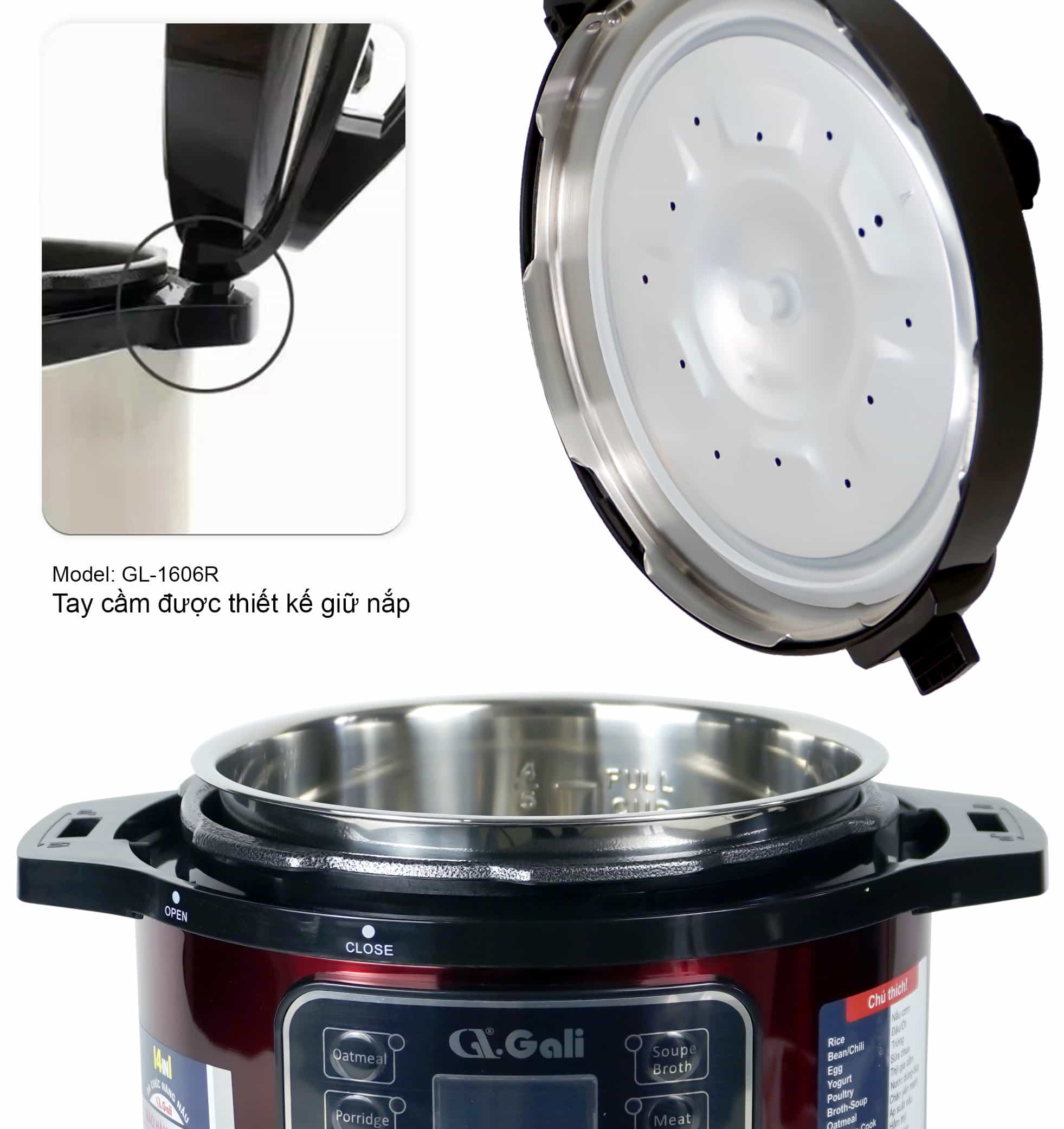 Nồi Áp Suất Điện Gali GL-1606R. Dung tích 6L, nồi đa năng 14 chức năng nấu. Thiết kế hiện đại, nhỏ gọn. Hàng chính hãng bảo hành 24 tháng.