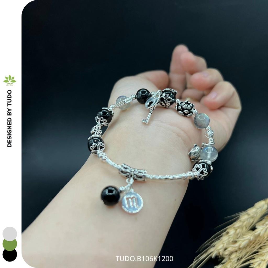 Vòng Tay Nữ Đẹp - Vòng Phong Thủy Mệnh Thủy Mộc TUDO B106K1200 VCBXACU VCBMNDEN Charm bạc mèo thần tài