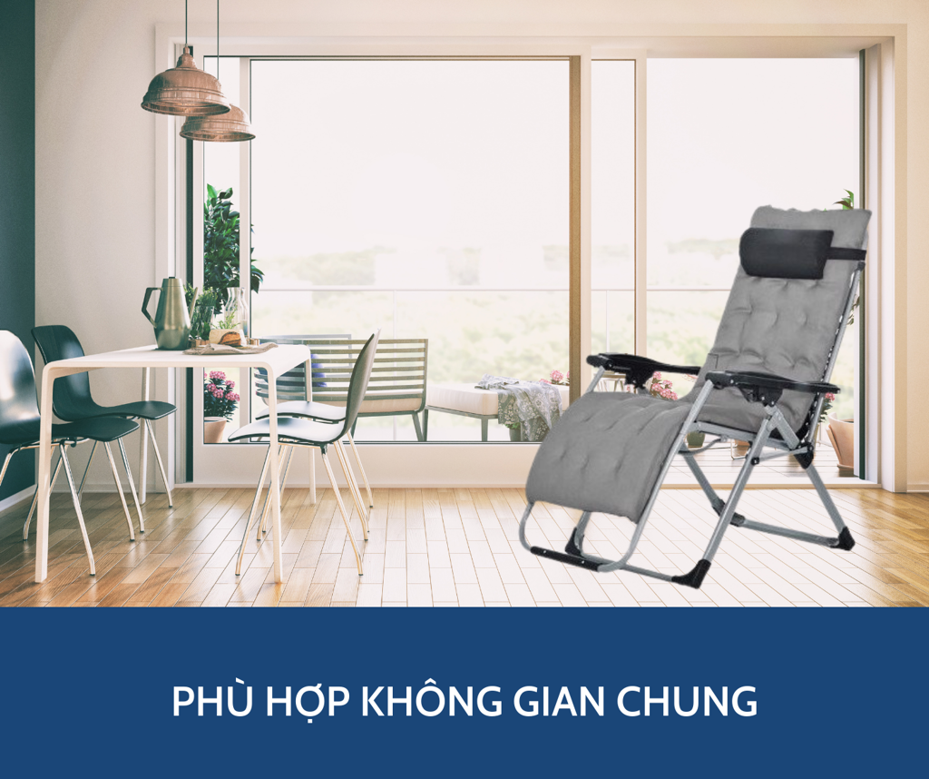 Ghế xếp thư giãn cao cấp kèm đệm Kachi MK232 - Ghế xếp thông minh văn phòng - Trọng tải 300kg - Xám đậm