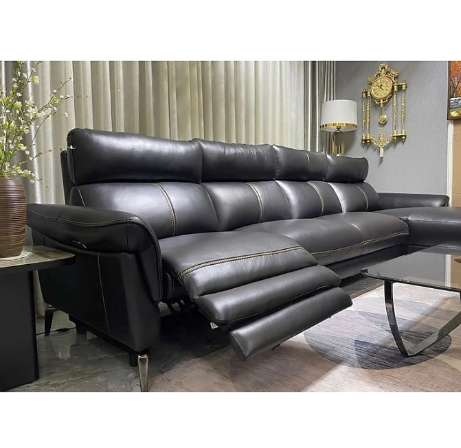 Sofa chỉnh điện góc L da bò Italy Tundo màu đen – SFDLCT29 dài 3m3 x 1m7 hàng cao cấp chuẩn da bò nhập khẩu Ý