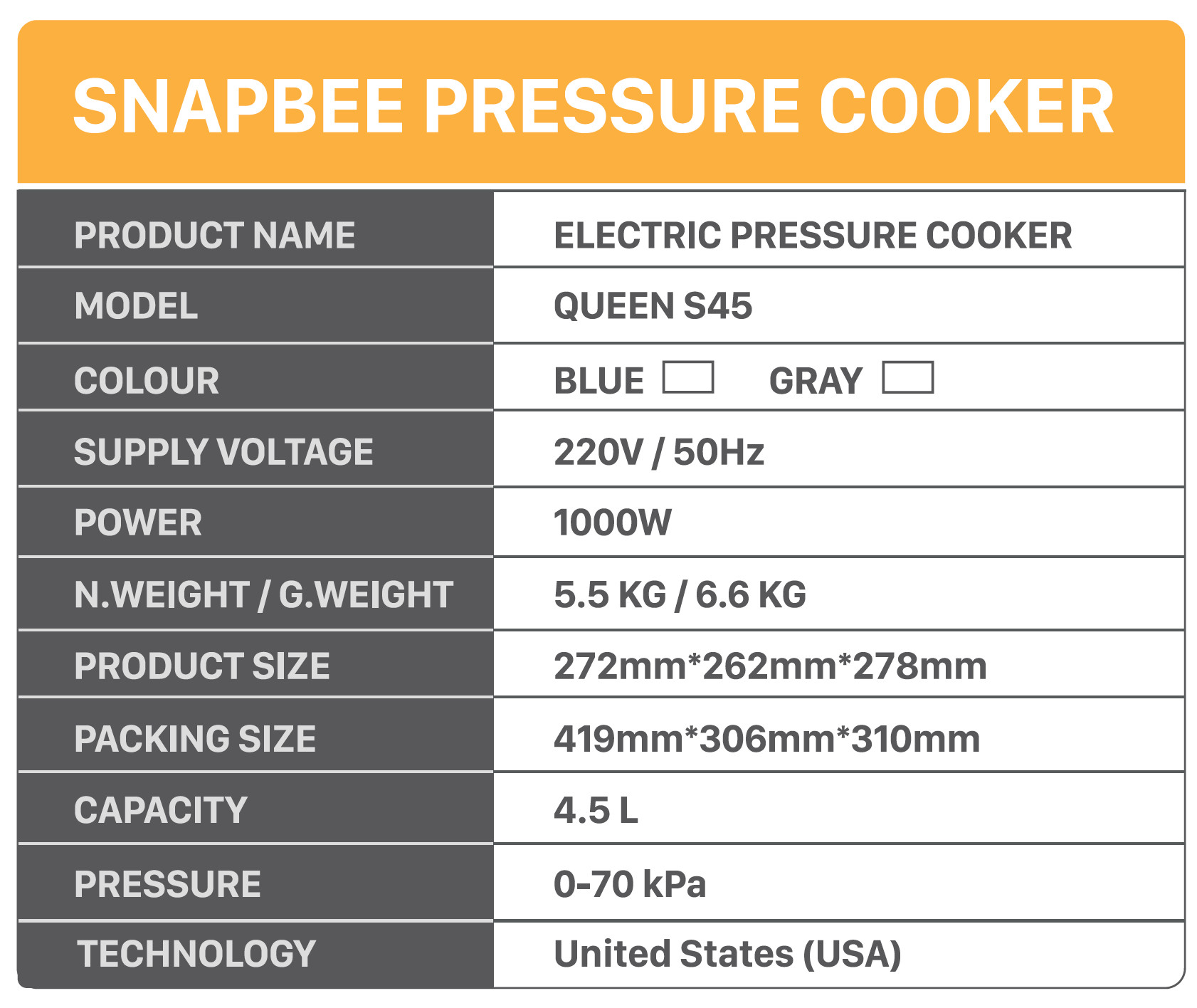 Nồi áp suất Snapbee Queen S45 dung tích 4,5 lít lòng nồi 2 lớp với công nghệ nấu chậm cao tầng tiên tiến - Hàng chính hãng