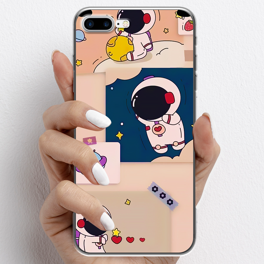 Ốp lưng cho iPhone 7 Plus, iPhone 8 Plus nhựa TPU mẫu Phi hành gia nền cam