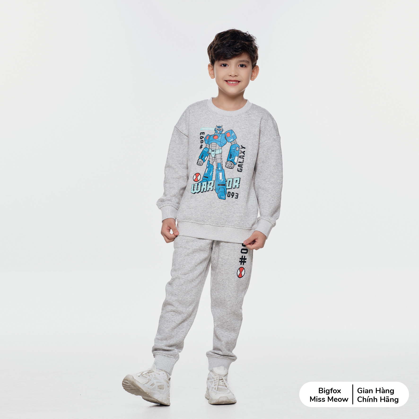 Bộ bé trai dài tay size đại BIGFOX MISS MEOW vải nỉ bông ấm áp cho trẻ em phom Hàn in robot cỡ 3,5,8 tuổi 28kg 1999