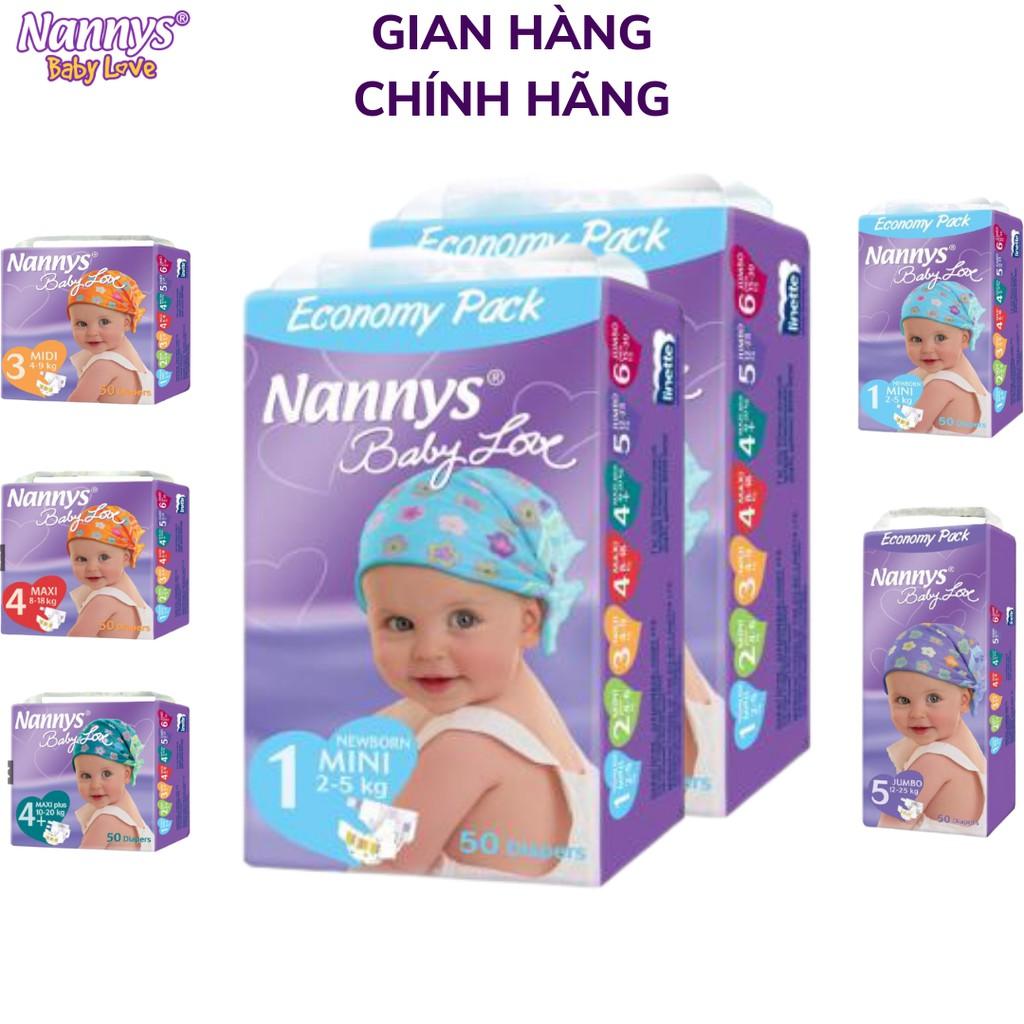 Tã/ bỉm DÁN Nannys S/M/L/XL/XXL 50 miếng (Cho bé 2-25kg)