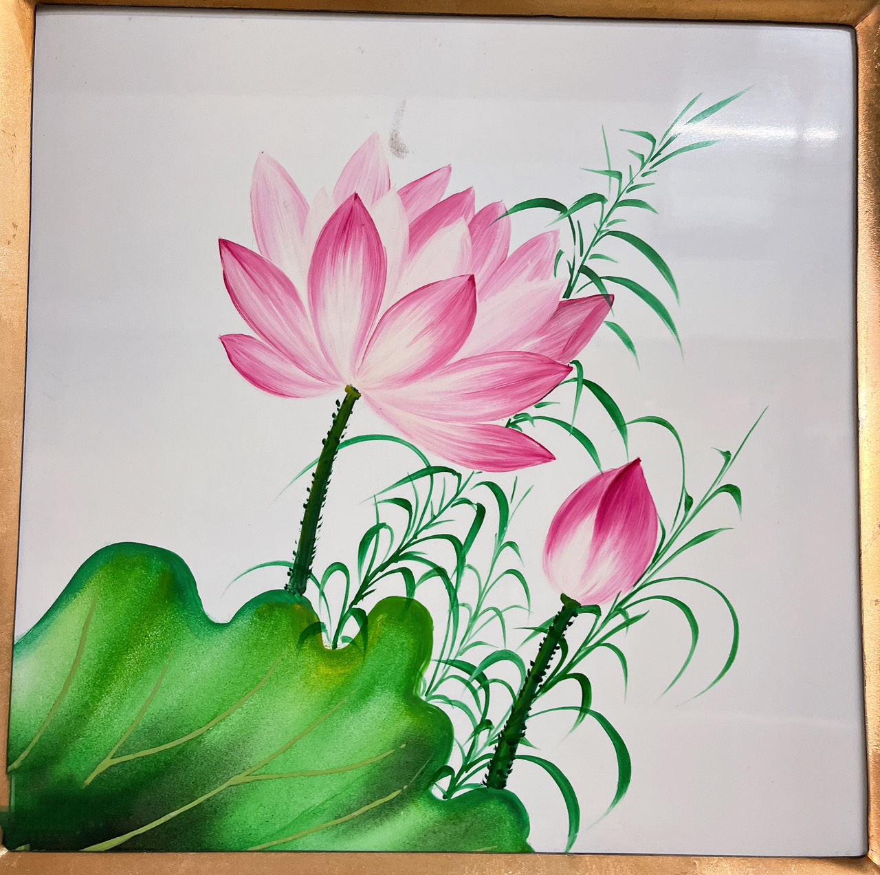 Tranh sơn mài hoa sen , hoa cúc vuông thích hợp trang trí, làm quà tặng ý nghĩa