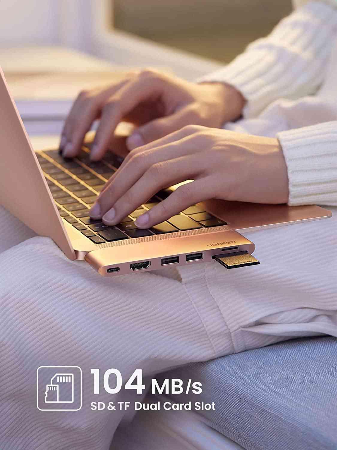 Ugreen UG90288CM380TK Màu Hồng Gold Hub chuyển đổi USB-C MacBook Air M1 2020 2019 2018 sang HDMI 4k + USB-C PD 100W + SD/TF + 2*USB 3.0 - HÀNG CHÍNH HÃNG