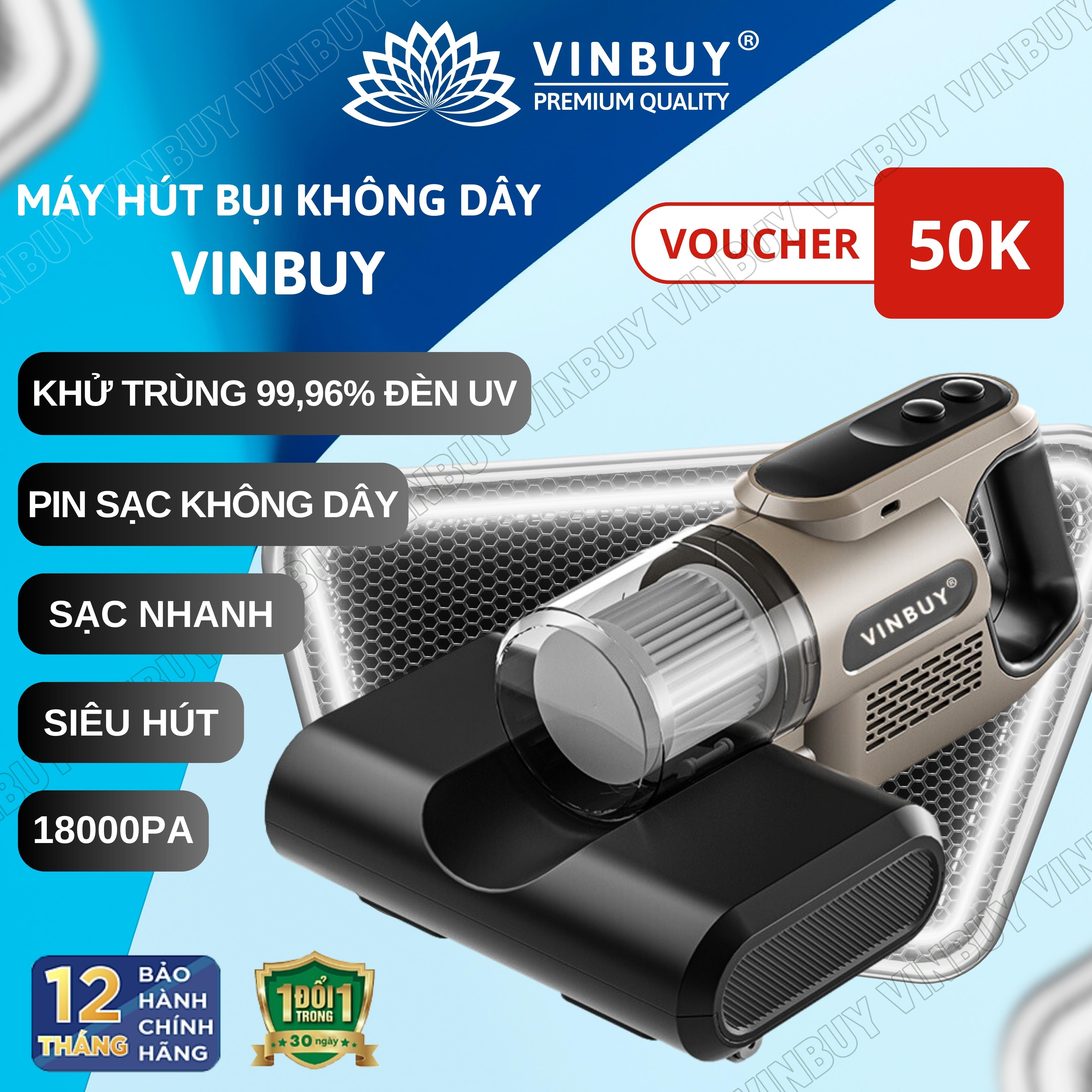 Máy hút bụi giường nệm VinBuy, máy hút bụi ô tô, cầm tay không dây, hút bụi oto, xe hơi, kiểu dáng hiện đại diệt khuẩn đa tầng, đèn UV, lực hút mạnh 18000PA - Hàng chính hãng