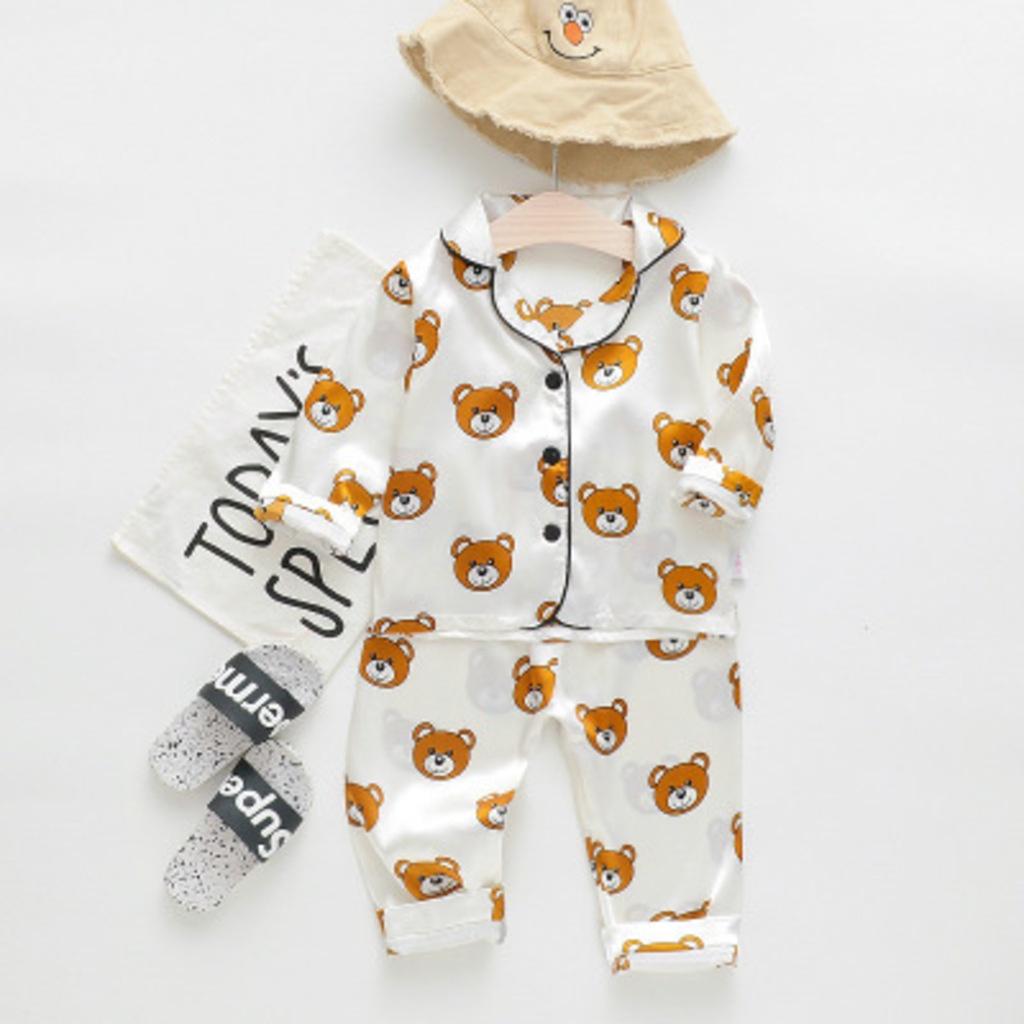 Set Quần Áo Trẻ Em In Hình Gấu Cute Bộ Đồ Ngủ Pijama Cho Bé Trai Bé Gái Dài Tay Thoáng Mát Size Từ 7-28kg - SUMO KIDS