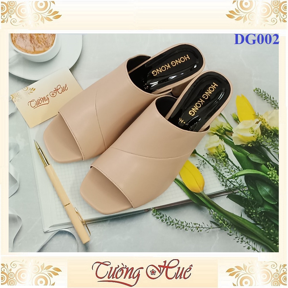 Dép Cao Gót Mũi Vuông Quai Ngang Bản Lớn Gót Vuông Cao 5CM - DG002