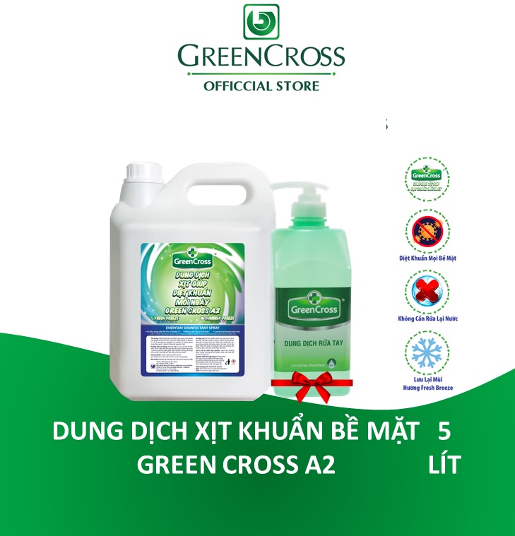 DUNG DỊCH XỊT KHUẨN MỖI NGÀY GREEN CROSS A2 - CAN 5L Tặng thêm 1 Chai rửa tay khô Green Cross 500ml