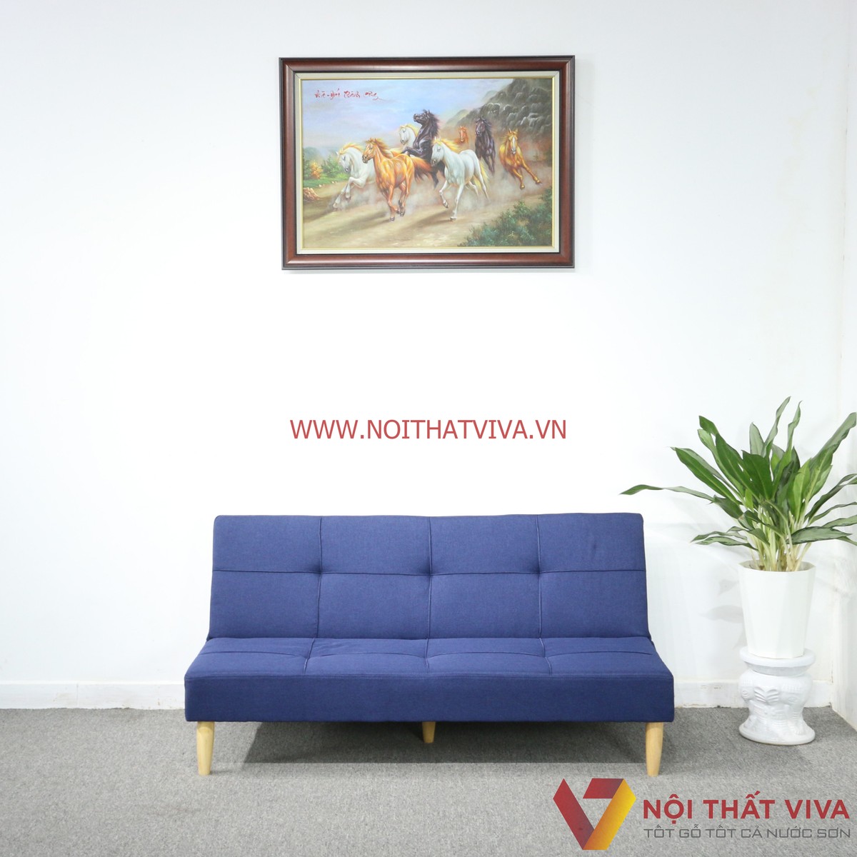 Ghế Sofa Xếp Thành Giường Ngủ Bọc Nỉ Màu Xanh Dương Hiện Đại Giá Rẻ