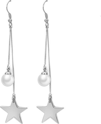 Bông tai thiết kế nữ xích mảnh dáng dài mix hạt châu và ngôi sao hi vọng