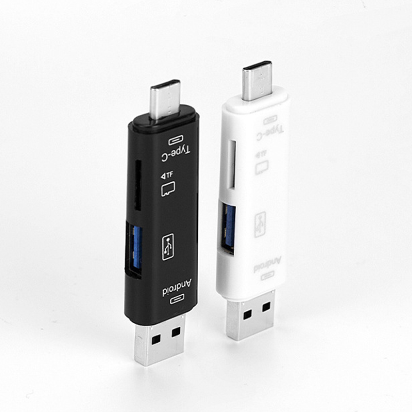 Đầu đọc thẻ nhớ đa năng dành cho điện thoại, máy tính 3 cổng kết nối USB, MicroUSB, TYPE-C, 2 cổng dữ liệu USB, TF truyền tải nhanh chóng, gọn gàng tiện dụng