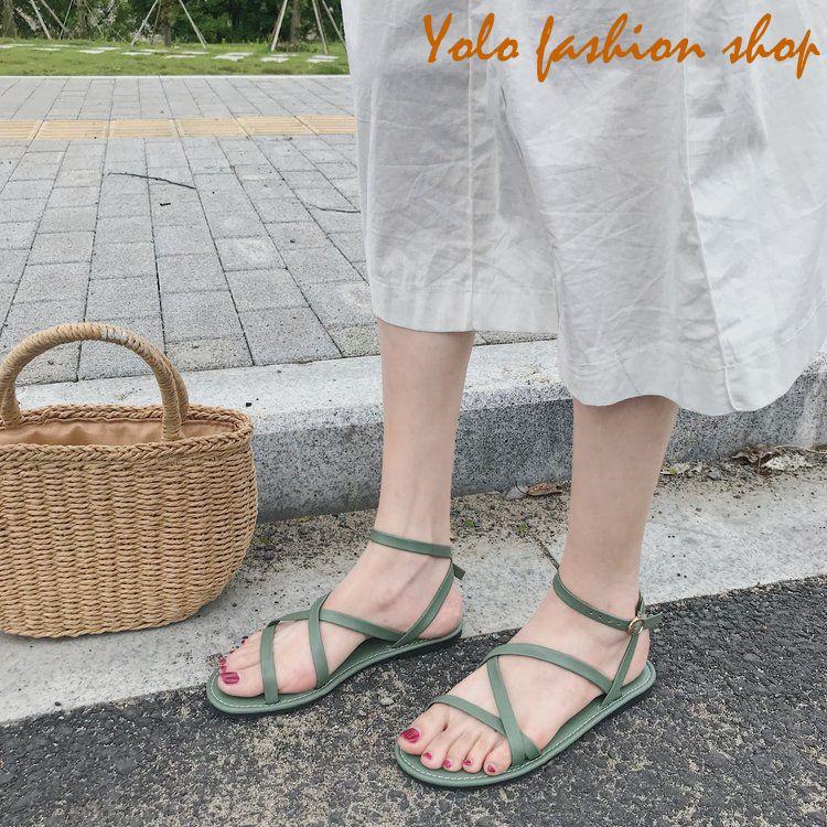 Kèm hình thật-SB8-Sandal nữ đế bằng quai đan chéo siêu xinh