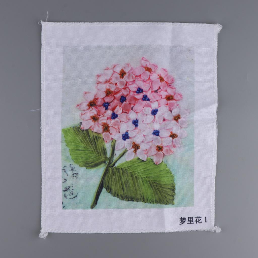 Ribbon Embroidery Kit for Beginner Pink Flower Pattern DIY Home Wall Decor